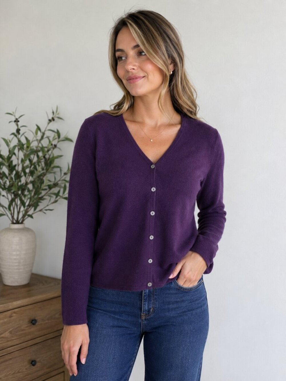 Charter Club 2-Ply Cashmere Cardigan Sweater Purple Size Small
